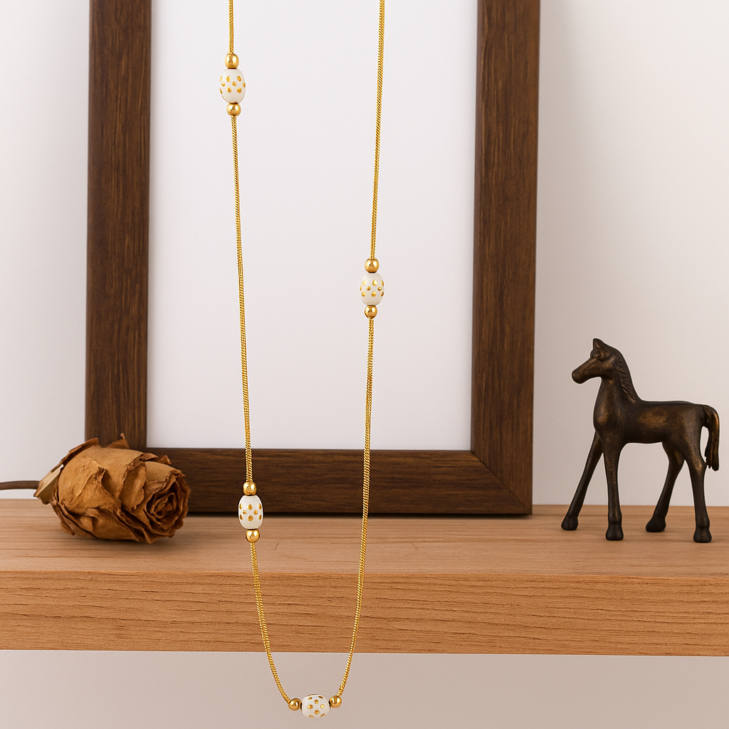White Beaded Elegant Chain Necklace