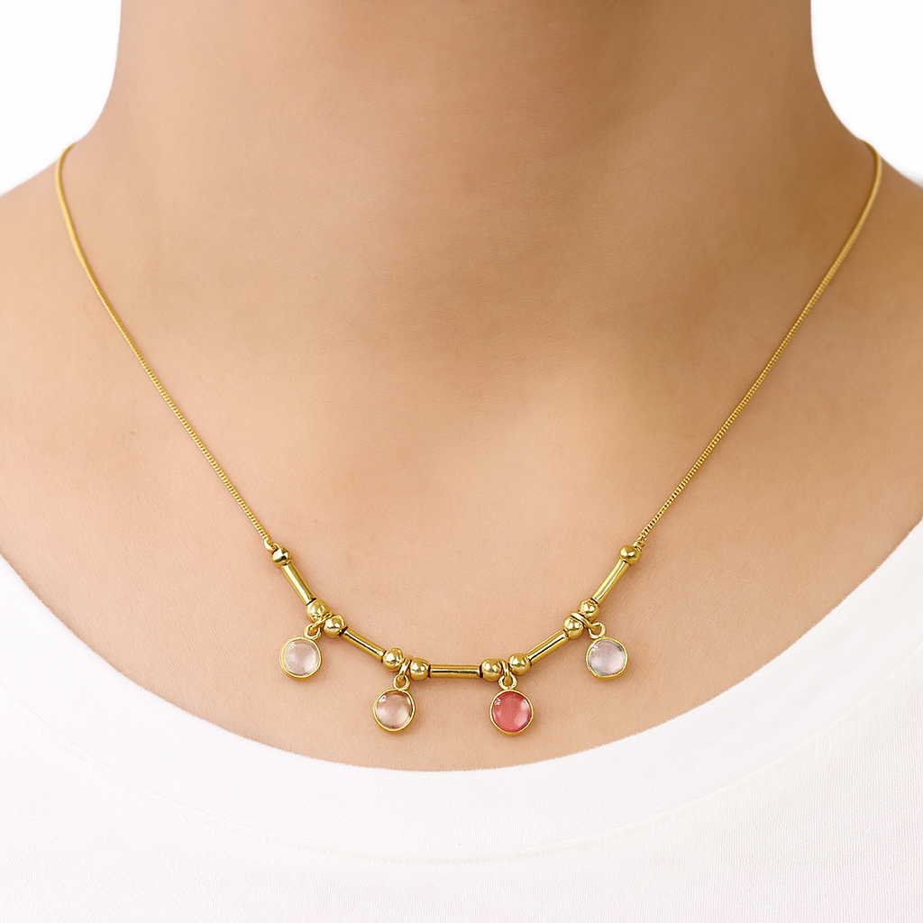 Multicolor Stone Charm Chain Necklace