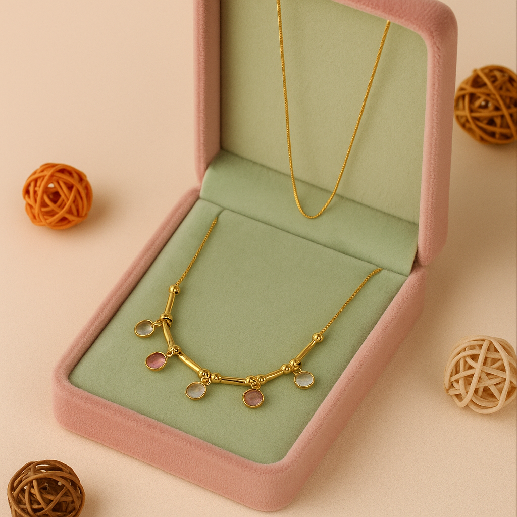 Multicolor Stone Charm Chain Necklace