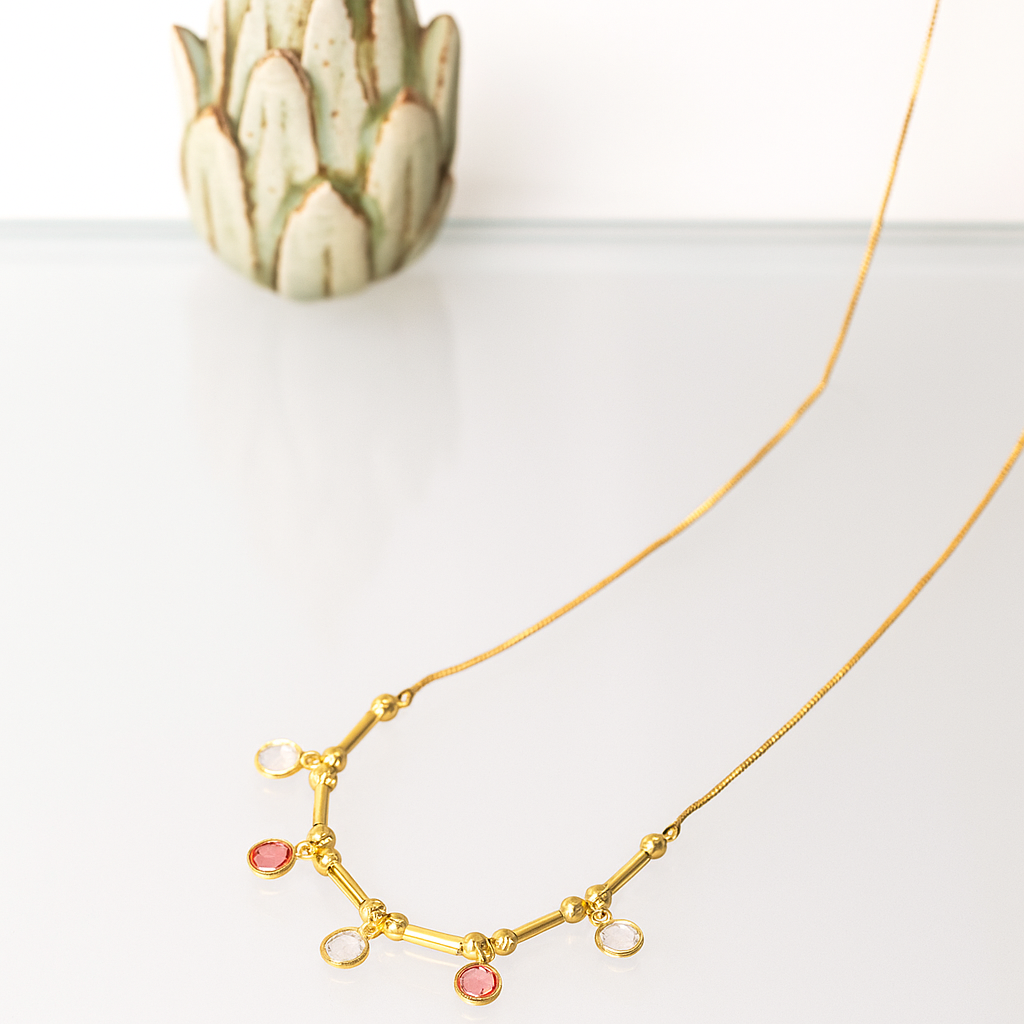Multicolor Stone Charm Chain Necklace