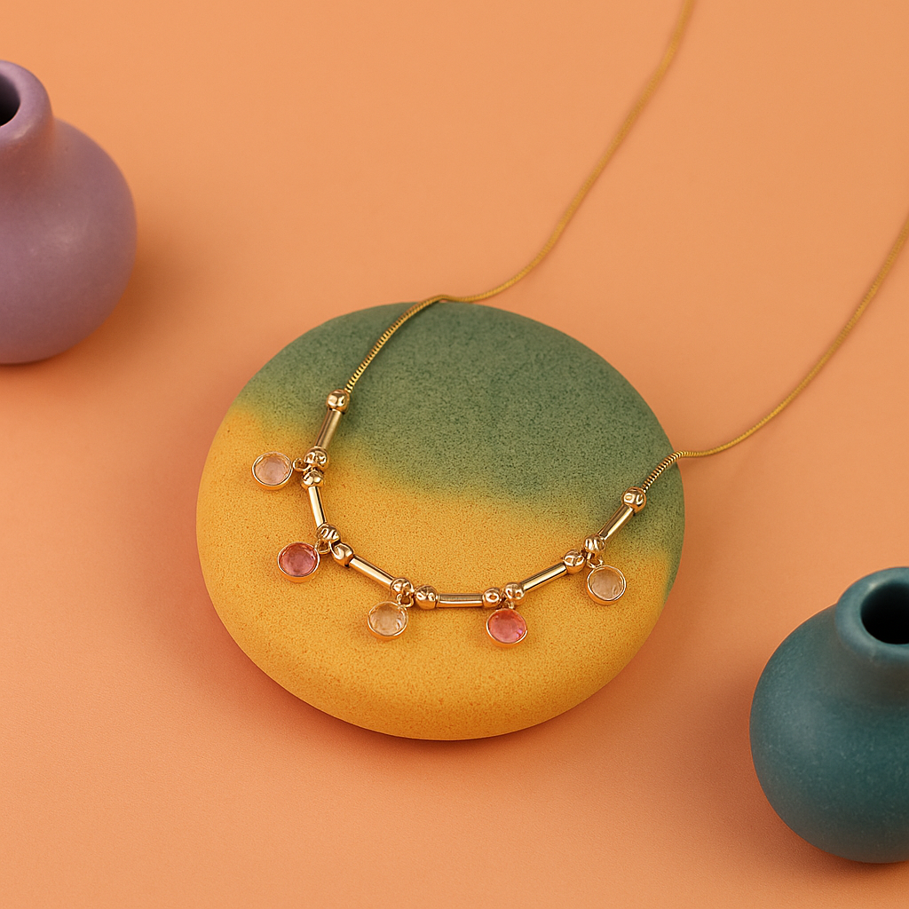 Multicolor Stone Charm Chain Necklace