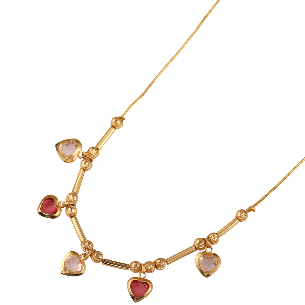 Heart Charm Multicolor Stone Chain Necklace