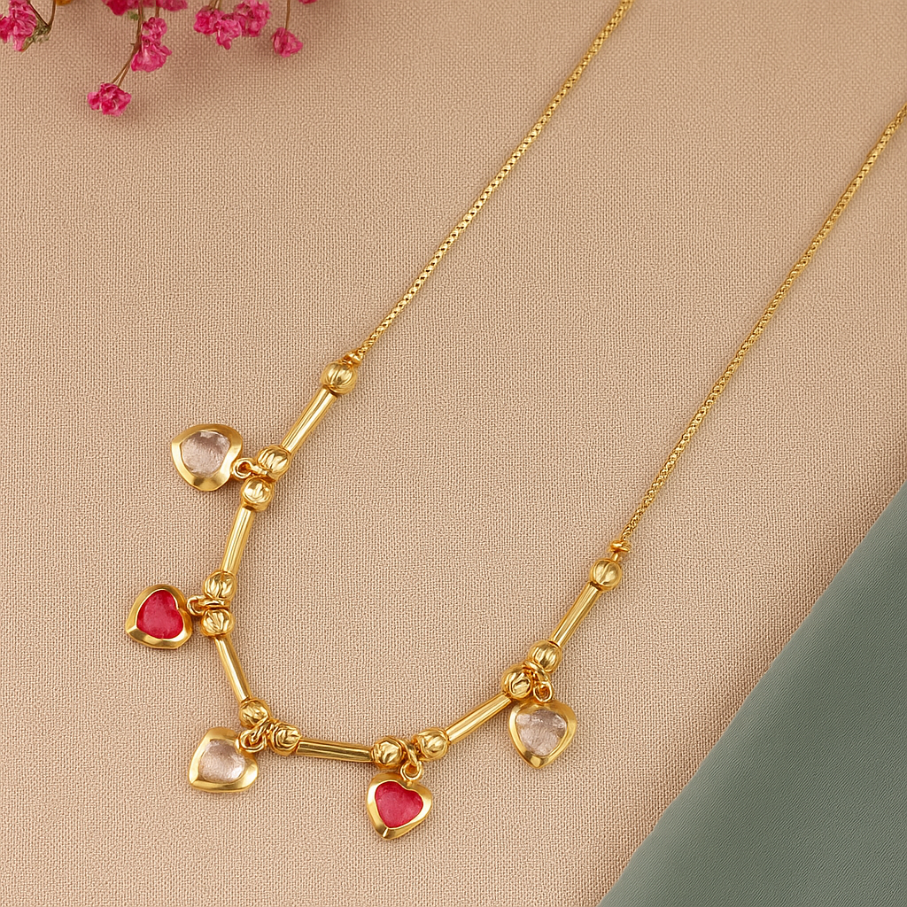 Heart Charm Multicolor Stone Chain Necklace