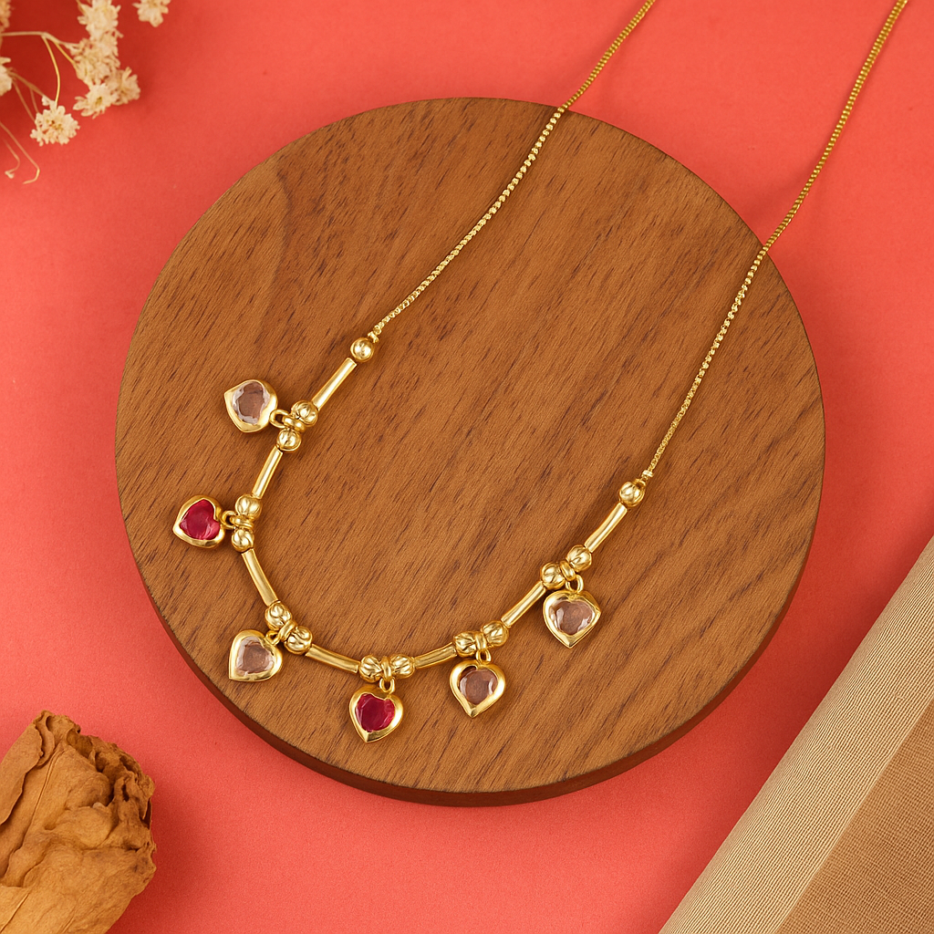 Heart Charm Multicolor Stone Chain Necklace