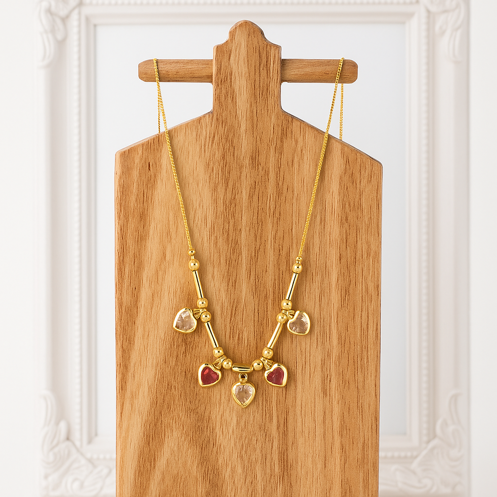 Heart Charm Multicolor Stone Chain Necklace