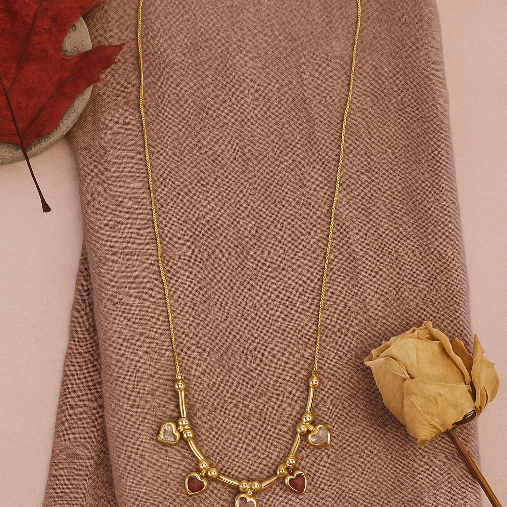 Heart Charm Multicolor Stone Chain Necklace