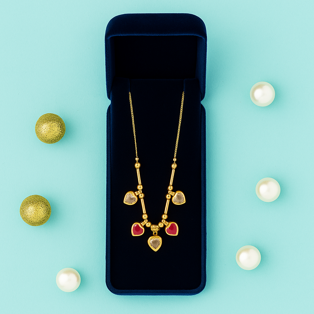 Heart Charm Multicolor Stone Chain Necklace