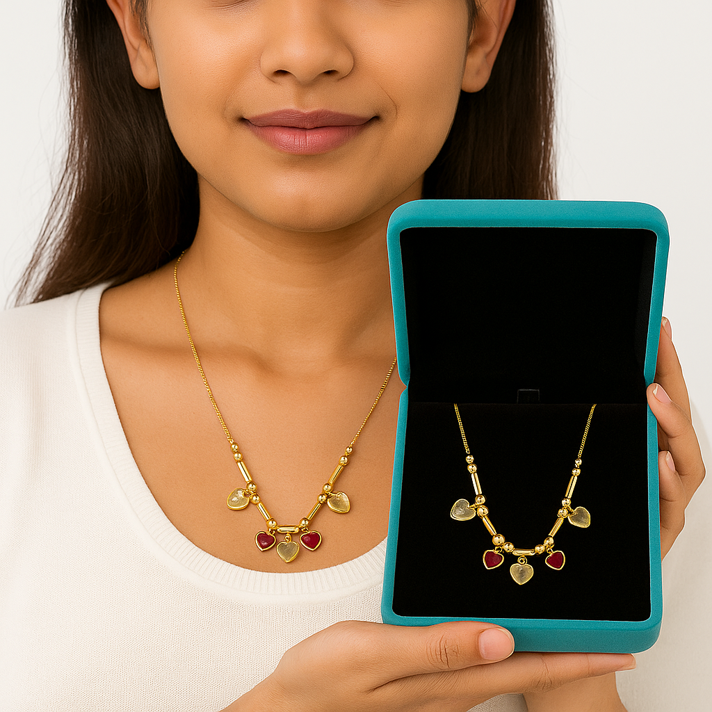 Heart Charm Multicolor Stone Chain Necklace