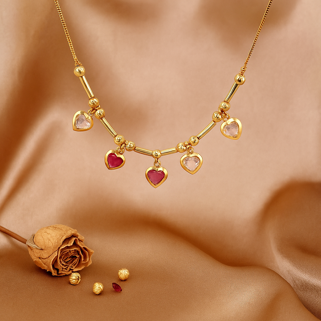 Heart Charm Multicolor Stone Chain Necklace