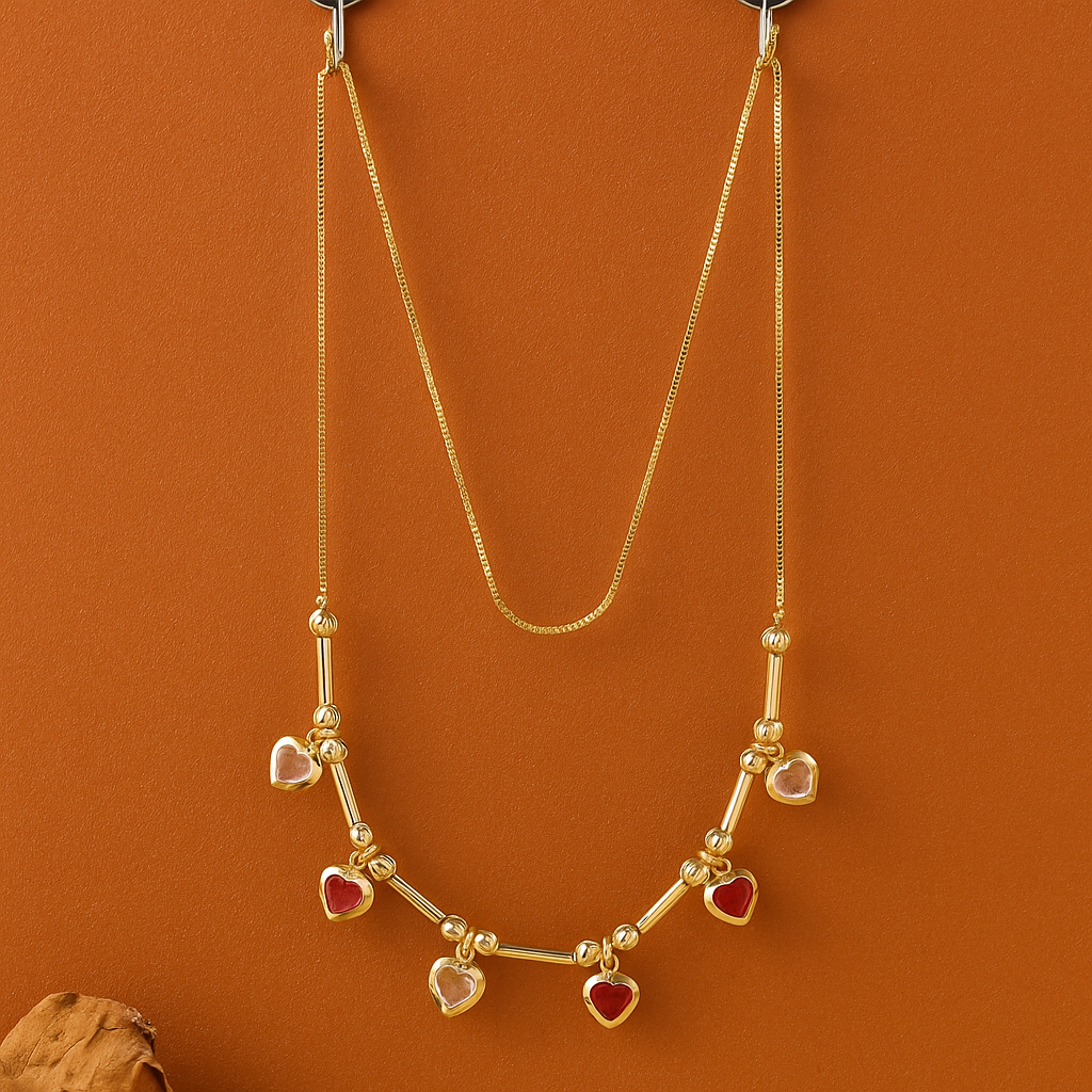 Heart Charm Multicolor Stone Chain Necklace