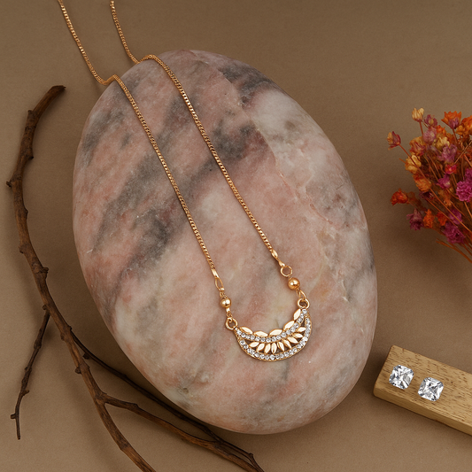 Gold Plated Crystal Leaf Design Chain Pendant