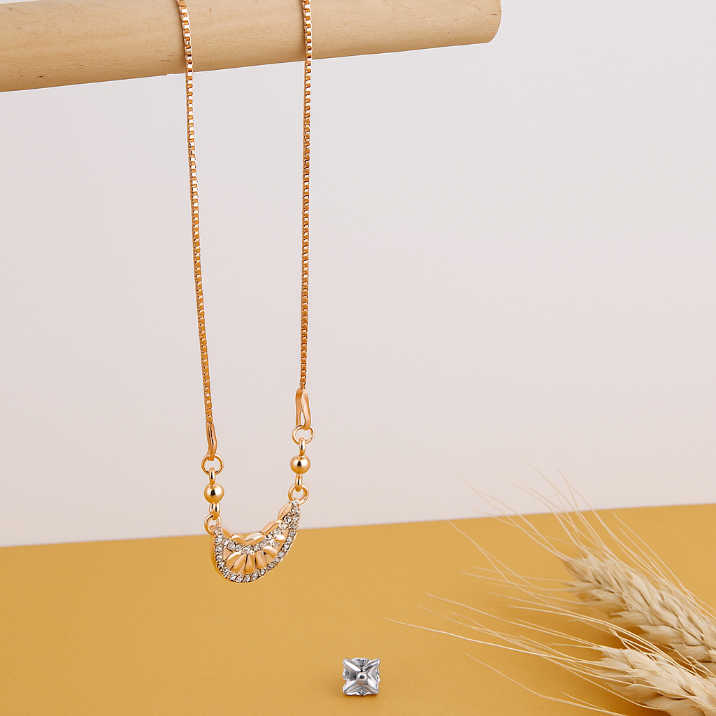 Gold Plated Crystal Leaf Design Chain Pendant