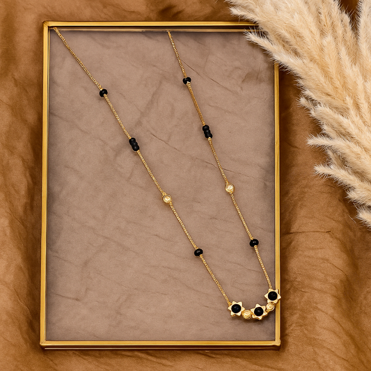 Floral Black Bead Mangalsutra