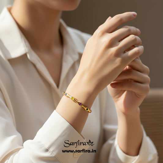 Multi-Color Stone Open Kada Bracelet