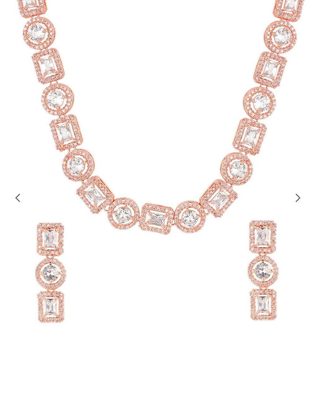 Luxury Rose Gold Crystal Necklace & Earring Set – Women’s Jewelry