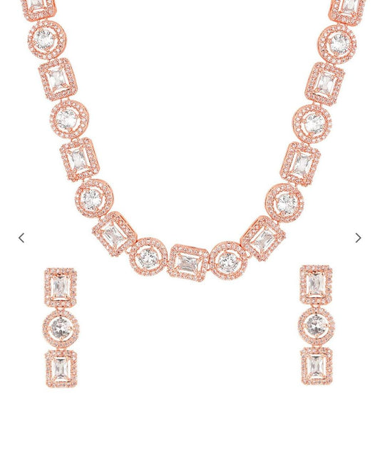 Luxury Rose Gold Crystal Necklace & Earring Set – Women’s Jewelry