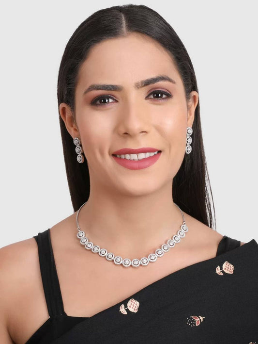 Silver Round Shape Necklace Set – Elegant Bridal & Party Jewelry
