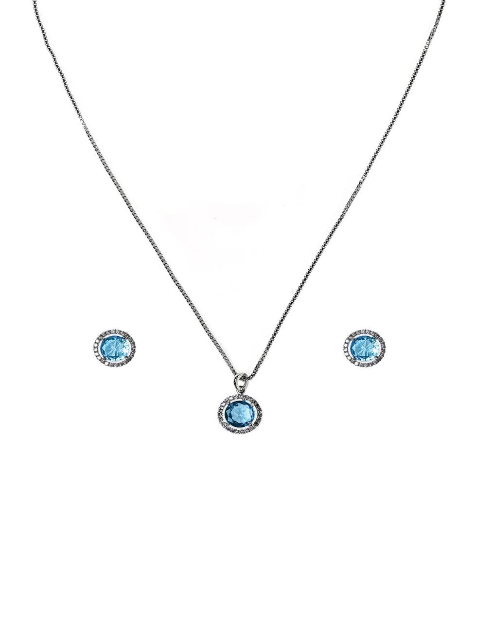 Atarangi Blue Crystal Pendant & Earring Set – Stylish Jewelry for Women