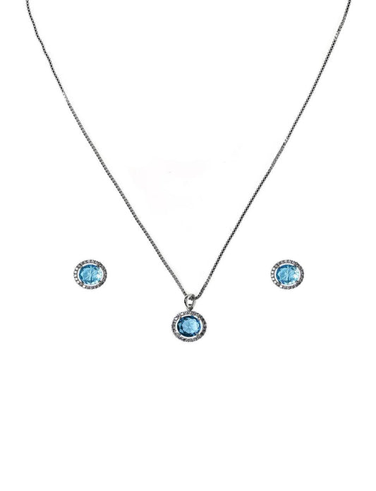 Atarangi Blue Crystal Pendant & Earring Set – Stylish Jewelry for Women