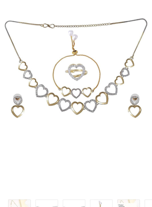 Luxury Gold Heart Necklace & Earring Jewelry Set – Bridal & Party Elegance