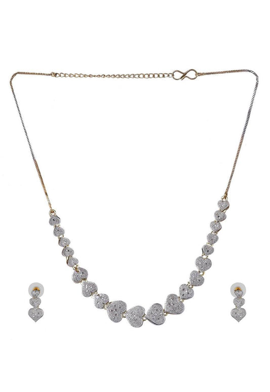 Luxury Heart Shape Jewelry Set – Silver & Gold Tone Necklace, Bracelet, Earrings & Ring