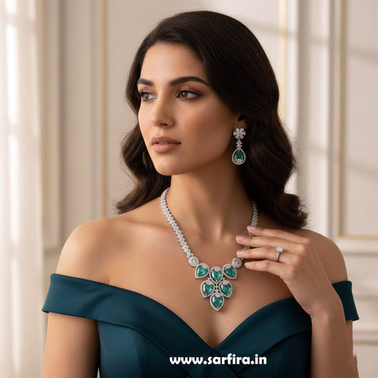 Pista Green Crystal Bridal Necklace Set for Women – Wedding & Party Jewelry