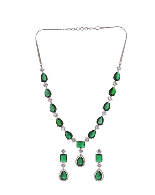 Green Crystal Bridal Necklace Set for Women – Elegant Wedding & Party Jewelry