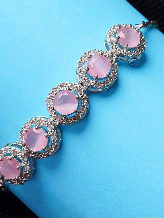 Atarangi Elegant Adjustable Light Pink American Diamond Halo Bracelet for Women