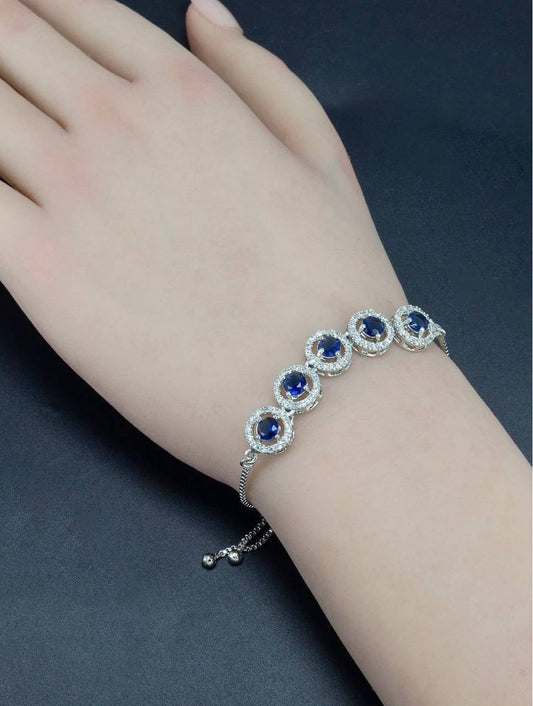 Atarangi Stylish Adjustable Blue American Diamond Halo Bracelet for Women