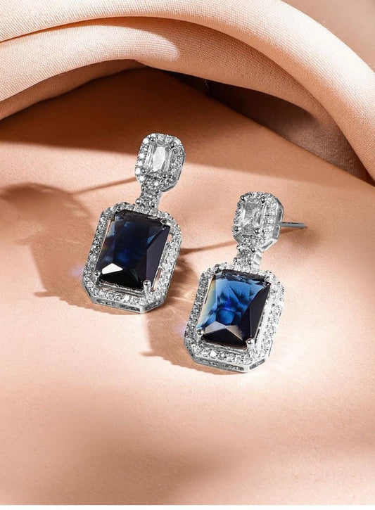 Luxury Sapphire Blue Stone Necklace Earrings Set | Bridal, Wedding & Party Jewelry