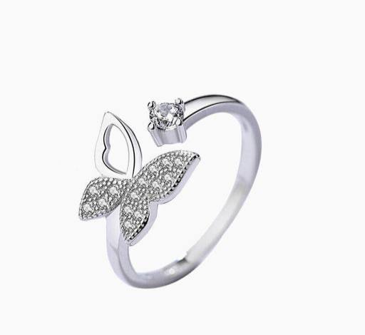 Butterfly Diamond-Studded Adjustable Finger Ring for Women