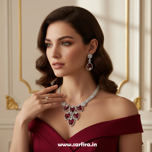 Red Crystal Bridal Necklace Set for Women – Wedding & Party Jewelry