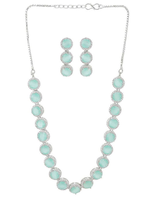 Mint Green Stone Necklace Set with Earrings – Wedding & Party Jewelry