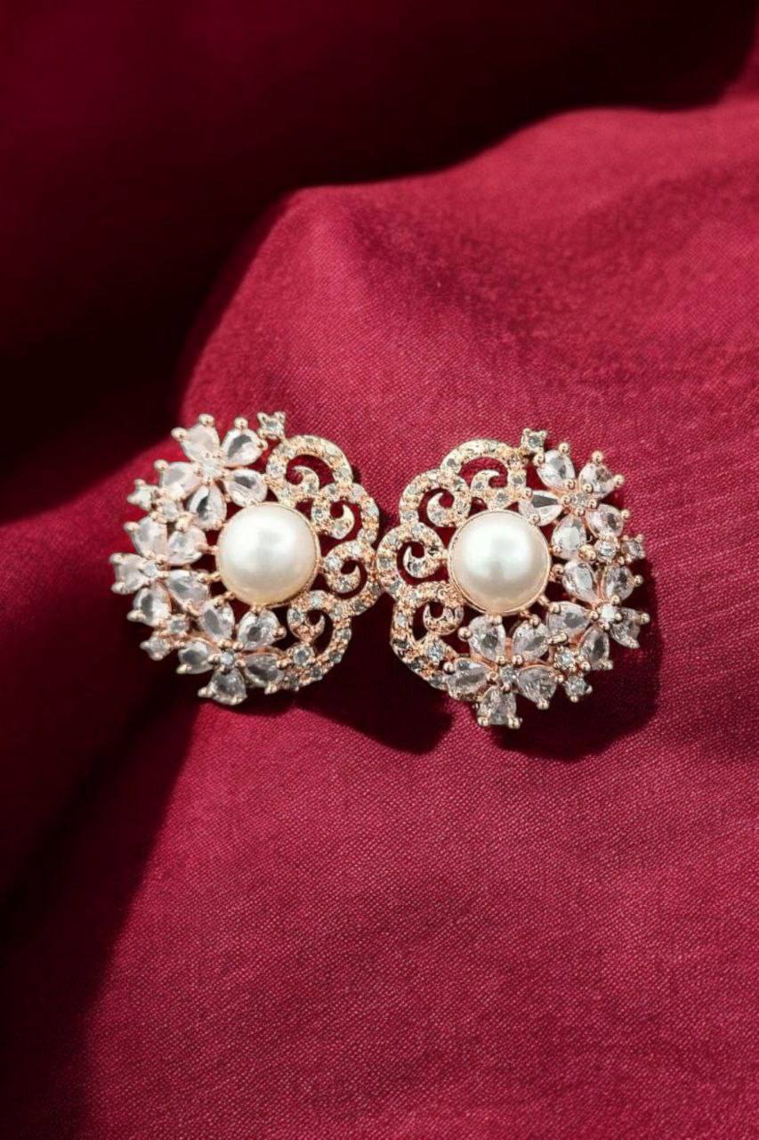 Atarangi Elegant Pearl & Crystal Stud Earrings for Women | Wedding, Party & Daily Wear Jewelry