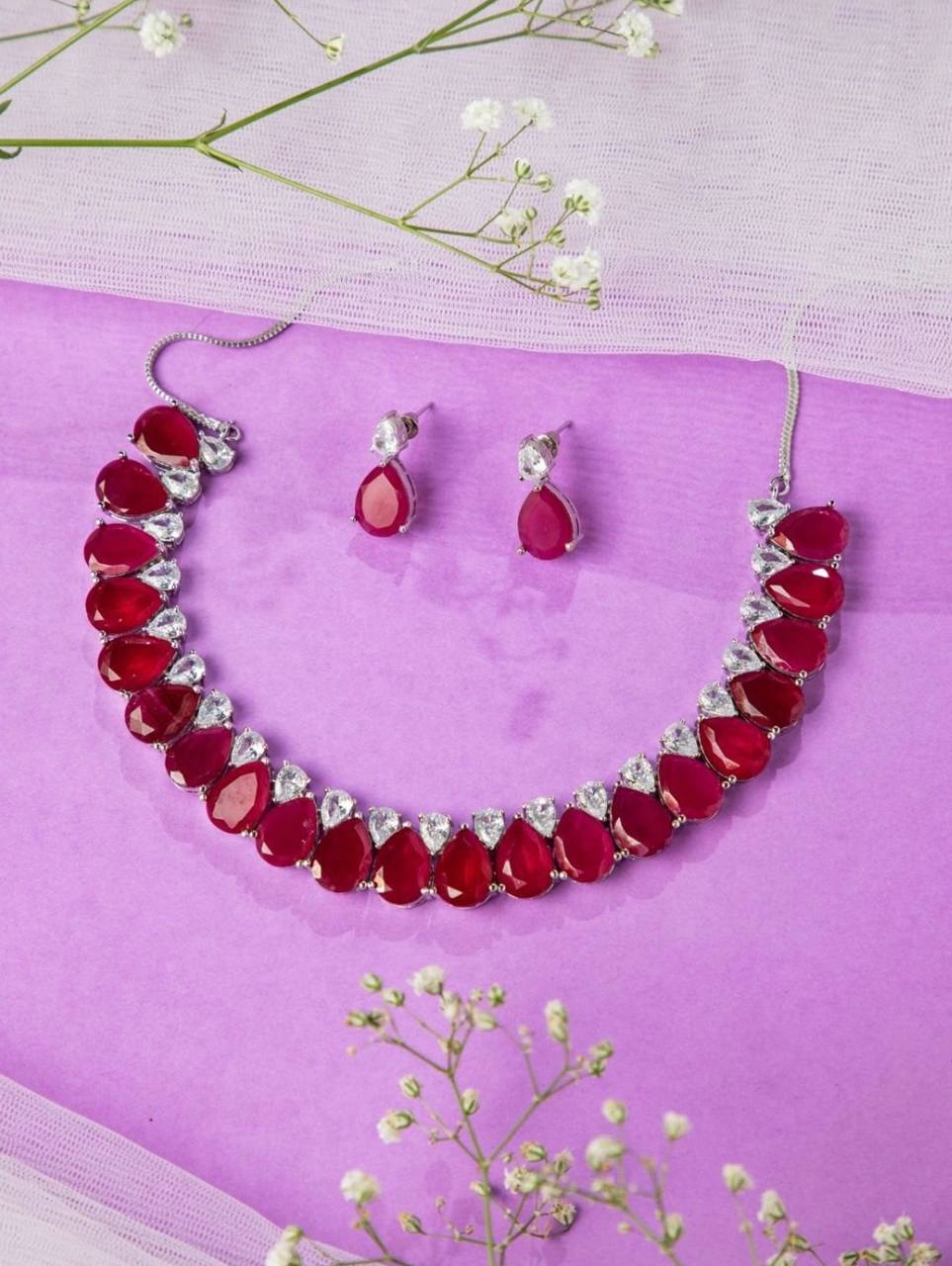 Luxury Red Teardrop Necklace & Earring Set – Bridal & Party Jewelry
