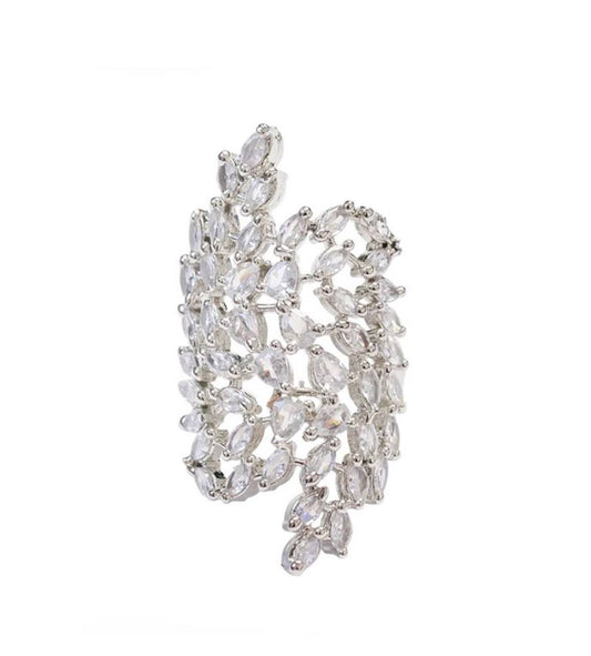 Elegant Silver Leaf Finger Ring for Women – Adjustable Party Wear Jewelry