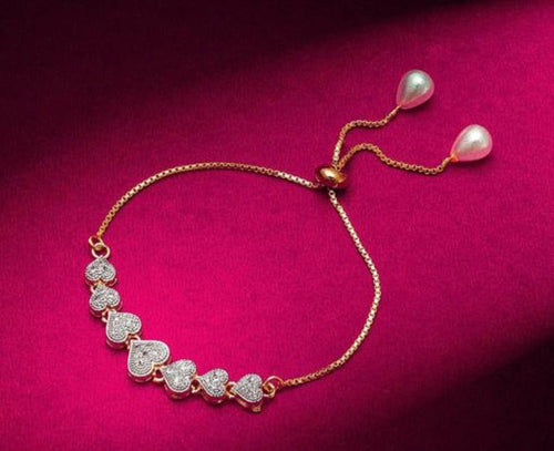 Atarangi Gold Hearted Crystal Adjustable Bracelet for Women