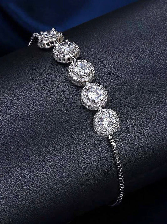 Atarangi Elegant Adjustable Silver Colored With American Diamond Bracelet for Women