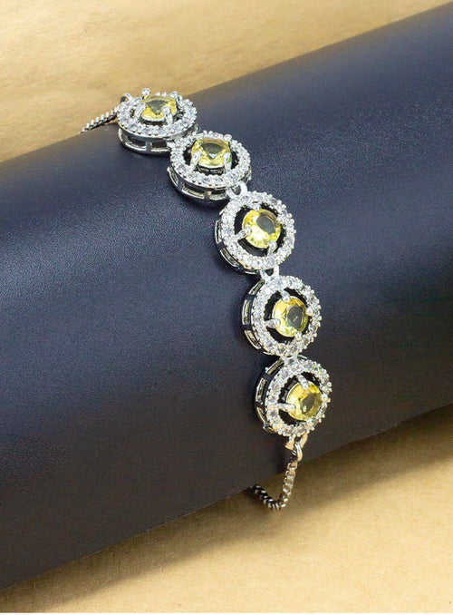 Atarangi Adjustable Yellow American Diamond Halo Bracelet for Women