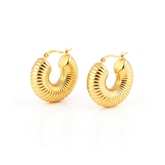 Gold Textured Dome Hoop Earrings