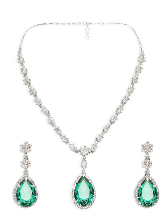 Emerald Green Teardrop Necklace Set with CZ Stones – Wedding & Party Jewelry