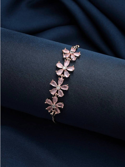 Atarangi Stylish Rose Gold Flower Crystal Bracelet for Women