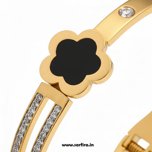 Black Flower Split Band Kada