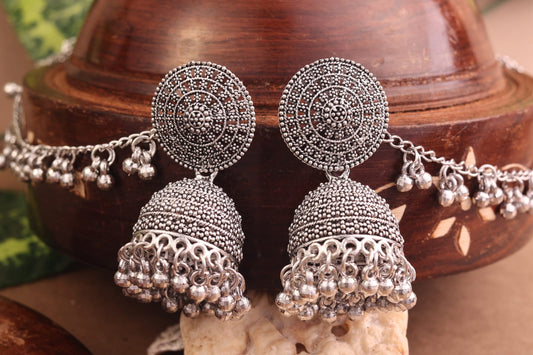 Antique Silver Oxidized Jhumka Earrings