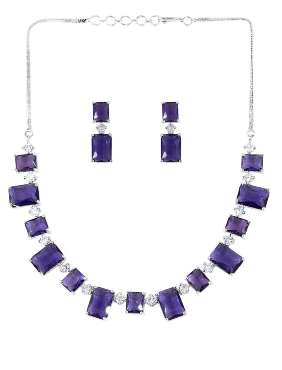 Purple Rectangle Shape Cubic Zirconia Necklace Set