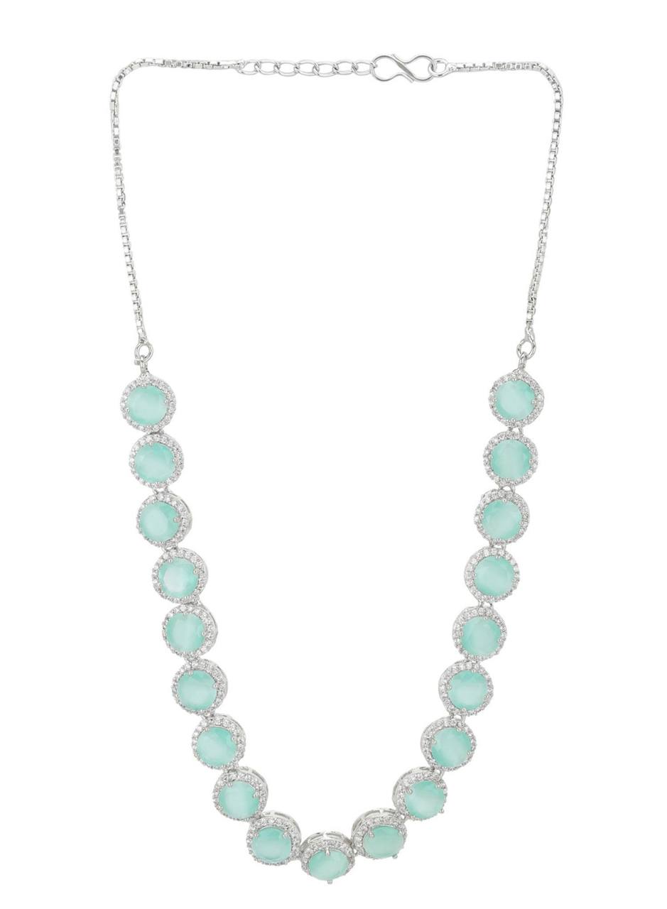 Mint Green Stone Necklace Set with Earrings – Wedding & Party Jewelry