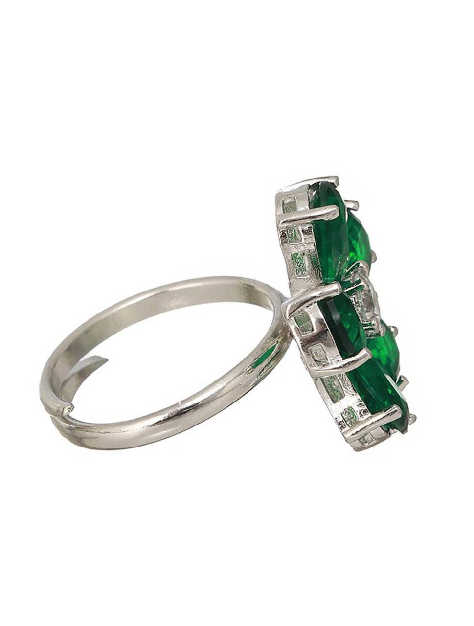 Elegant Green Floral Gemstone Adjustable Finger Ring for Women
