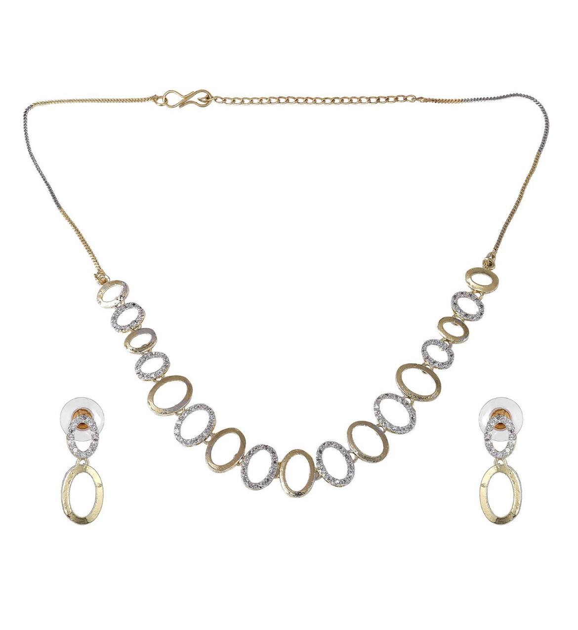 Elegant Oval Link Jewelry Set – Gold & Silver Tone Necklace, Bracelet, Earrings & Ring