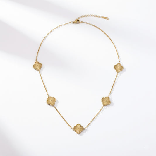 Anti-Tarnish Gold Clover Station Chain Necklace