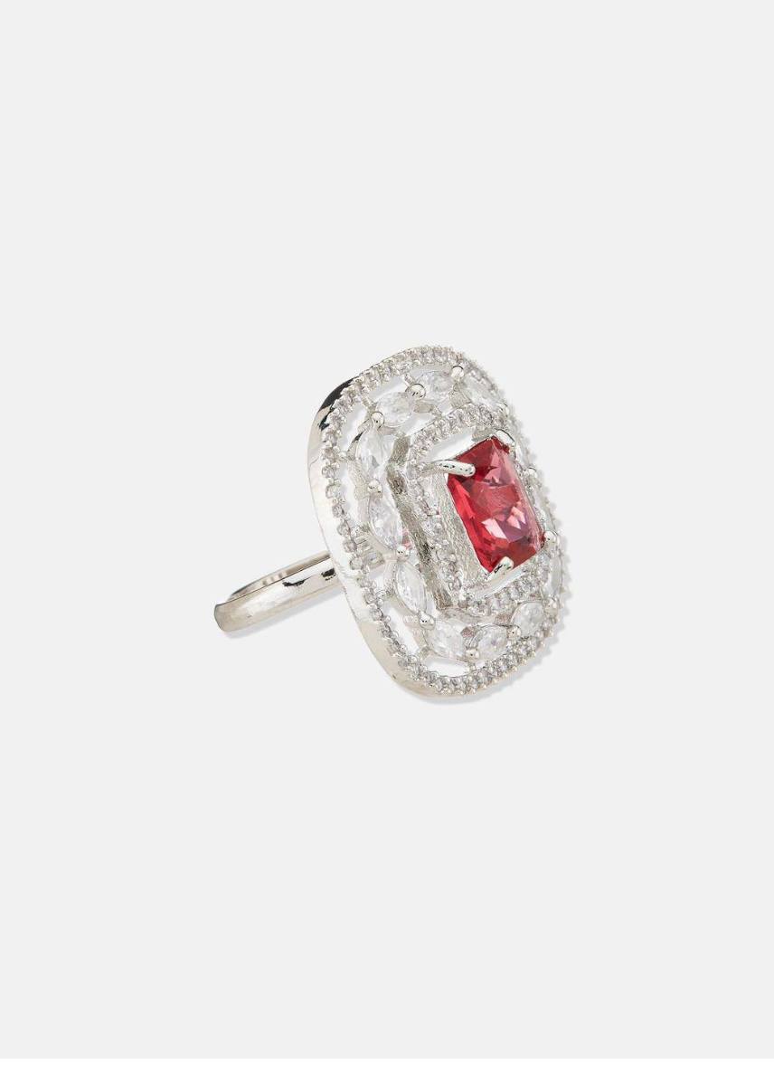 Luxury Red Gemstone Square Designer Finger Ring for Women